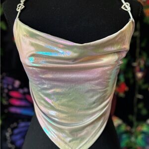 SHEIN Iridescent Cream Cowl Neck Top